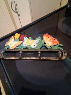 Decorative Butterfly Wall Hook Rack in Orange, Yellow & Green